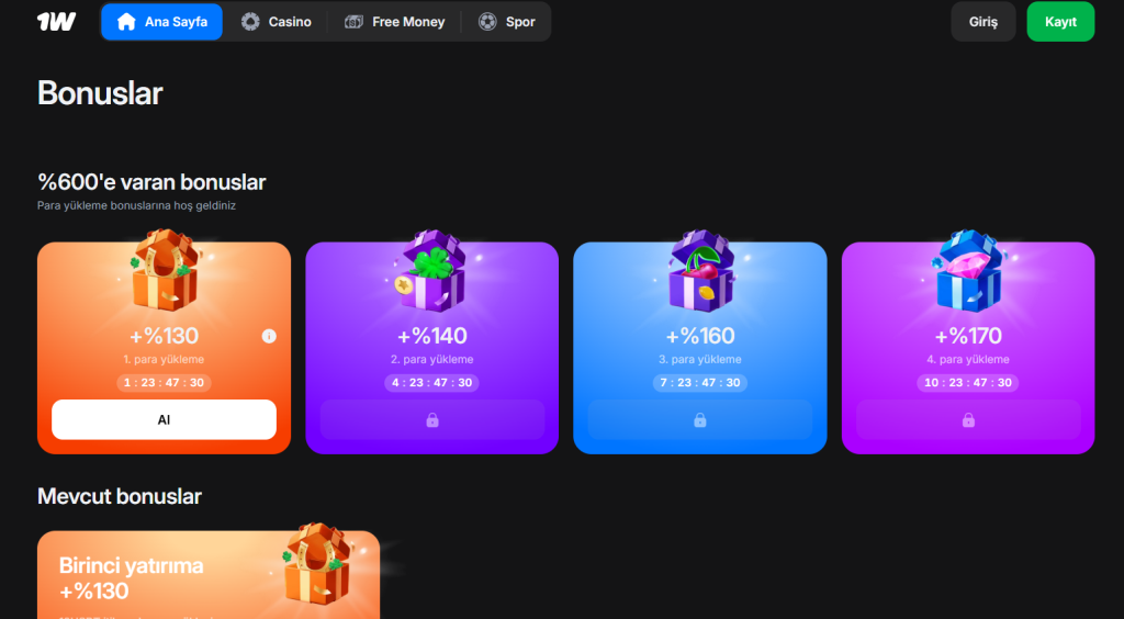 1win Türkiye promosyonları: bonus türleri ve oyuncular için fırsatlar